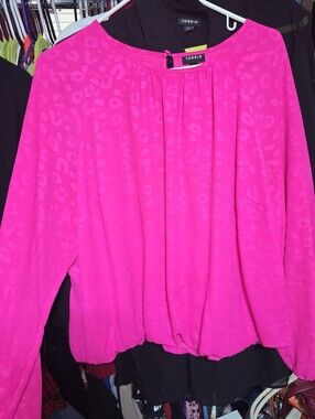torrid Neon Pink Leopard-Textured Long Sleeve Blouse 2x